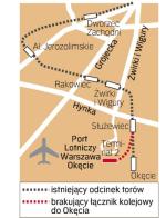 Nowy odcinek torów połączy stacje Okęcie i Służewiec. Pociągi mają pojechać stamtąd przebudowanym w tym roku odcinkiem torów w stronę Dw. Zachodniego. Później staną na Centralnym i Wschodnim (obok Stadionu Narodowego).