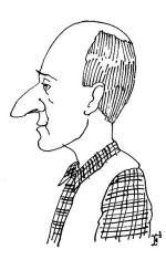 Karykatura Piotra Fronczewskiego, tusz, papier,  29,5 x 20,5 cm; sygn. p.d.: F.   