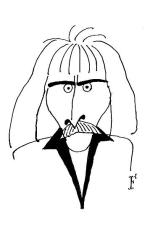 Karykatura Jerzego Kryszaka, tusz, papier,  29,5 x 20 cm;  sygn. p.d.: F 