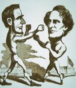 Lincoln walczy na pięści z Davisem, karykatura z czasów wojny secesyjnej 