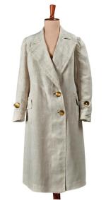 Asymetryczny, prosty płaszcz ze złoconymi guzikami, z 1935 roku