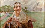 Jacek Malczewski „Portret mężczyzny na tle pejzażu”, 1920 r., olej, płótno, wymiary 60 na 93 cm (desa-unicum)