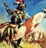 Zuluski wojownik, rys. James E. McConnell, XX w. 