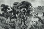 Zuluski wojownik ginie w starciu z Brytyjczykami, rysunek z epoki