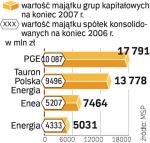 W 2007 r. wzrosły kapitały własne i wartość akcji spółek SP notowanych na GPW. Najbardziej firm energetycznych. 