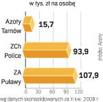 W przychodach i zysku na pracownika Azoty Tarnów pozostają daleko w tyle za Puławami i Policami. 