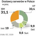 Czołówka polskiego rynku serwerów od lat się nie zmienia. Jeśli potwierdzą się pogłoski o fuzji IBM i Sun, ten pierwszy umocni swoją pozycję. 