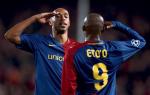 Thierry Henry (z lewej) i Samuel Eto’o. Obydwaj strzelili po jednym golu. Tak rozpędzoną Barcelonę trudno będzie zatrzymać  nie tylko w rewanżowym meczu w Monachium