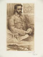 Portret Józefa Piłsudskiego wykonał Antoni Kamieński (1860/61 – 1933), akwaforta sepiowa