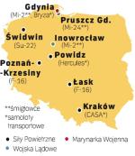 Wojskowe maszyny korzystają łącznie z około 20 baz lotniczych należących do  Sił Powietrznych, Marynarki Wojennej i Wojsk Lądowych. 