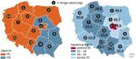 Platforma zwyciężyła w tradycyjnie przychylnej sobie Warszawie i ośmiu okręgach zachodniej  i północnej Polski. PiS odniósł zaś zwycięstwo w czterech okręgach Polski południowo- -wschodniej, które są uznawane za mateczniki tej partii. Najwyższa frekwencja w kraju  odnotowana została w okręgu warszawskim (bez Mazowsza). W okolicach samej stolicy  do urn poszło bowiem w niedzielę najmniej  wyborców.