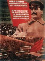 Sowiecki plakat z lat 30. sławiący Józefa Stalina i kolektywizację rolnictwa