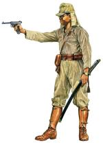 Japoński porucznik piechoty z mieczem i pistoletem Nambu typ 14