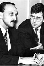 Działacze ZChN: Kazimierz Marcinkiewicz i Ryszard Czarnecki w 1995 r.  