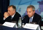 <Gośćmi panelu „Sektor paliwowy w dobie kryzysu, największe wyzwania i szanse”  byli szefowie dwóch największych firm paliwowych w regionie – Zsolt Hernadi (MOL, z lewej) i Jacek Krawiec (PKN Orlen z prawej)