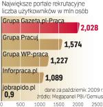 Największe serwisy zgarną większość pieniędzy  z ogłoszeń w sieci. Faktycznym liderem jest grupa Pracuj,  gdyż jej oferty oglądają też użytkownicy Wirtualnej Polski. 