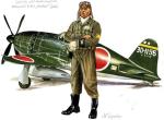 Japoński pilot morski przy myśliwcu Mitsubishi J2M3 „Raiden” (Jack)