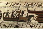 Normanowie Wilhelma Zdobywcy lądują na wybrzeżu Anglii, fragment tkaniny z Bayeux