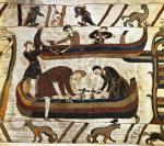 Sceny morskie wyprawy Wilhelma Zdobywcy na tkaninie z Bayeux