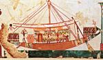  Egipski statek handlowy przewożący wino, malowidło z grobowca księcia Chaemuaseta, syna Ramzesa II, druga połowa XIII w. p.n.e.