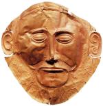 Tzw. maska  Agamemnona – złota maska pośmiertna odnaleziona w Mykenach, ok. 1600 r. p.n.e. 