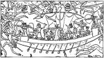 Egipski okręt podczas bitwy z flotą ludów  morza w delcie Nilu, odrys reliefu