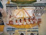 Egipski statek wiosłowo-żaglowy, malowidło z grobowca Sennefera, zarządcy Teb, XV w. p.n.e. 