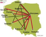 Polskie lotniska obsłużyły w 2009 r. 18,9 mln pasażerów.  Z tego ok. 900 tys. osób skorzystało z lotów krajowych. 