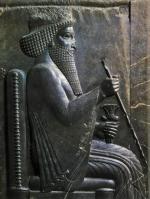 Król perski Kserkses na tronie, płaskorzeźba z Persepolis, V w. p.n.e. 