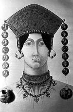 Uroczyste nakrycie głowy żony bojara w XII–XIII wieku, rys. współczesny 