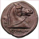 Srebrna didrachma rzymska z głową konia i napisem Roma, ok. 240 r. p.n.e.