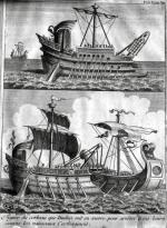 Okręt rzymski wyposażony w kruka atakuje jednostkę kartagińską, rycina, XVIII w.