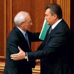 Mykoła Azarow  (z lewej) był  dwukrotnie wicepremierem i ministrem finansów  w gabinetach  Janukowycza