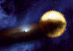 Pyłowy dysk wokół mniejszej, ale masywniejszej gwiazdy powoduje częściowe przysłanianie jasnej gwiazdy