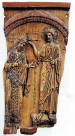 Chrystus koronuje cesarza bizantyńskiego Konstantyna VII Porfirogenetę, płaskorzeźba z kości słoniowej, ok. 945 r. 