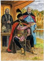  Król Stefan Batory był przedstawiany z szablą węgierską, bronią, która przypadła do gustu polskiej szlachcie, sposobną do wyprowadzania potężnych ciosów znad głowy