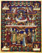 Koronacja księcia saskiego Henryka Lwa, który prowadził ekspansję na ziemie Słowian, i Matyldy angielskiej, miniatura z Ewangeliarza Henryka Lwa, druga połowa XII w. 