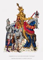 Król Francji w pełnej zbroi i francuscy kusznicy, rysunek według tapiserii z katedry w Reims, ok. 1460 r.