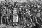  Bitwa pod Poitiers, 1356 r. – król Francji Jan II Dobry poddaje się angielskiemu następcy tronu Edwardowi zwanemu Czarnym Księciem, rycina, XIX w. 