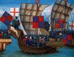 Angielskie posiłki dla księcia Jana IV Bretońskiego przybywają do Francji, miniatura flamandzka, ok. 1460 r. 