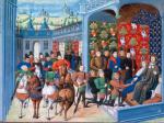 Król Francji Karol VI przyjmuje angielskich posłów, miniatura francuska, XV w.
