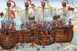 Flota angielska hr. Pembroke atakowana przez Francuzow pod La Rochelle, 1372 r., litografia z XIX w. według miniatury z XV w. 