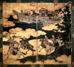 Mongolska flota przyplywa do Japonii, malowidło na papierze, XVI w.