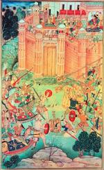 Mongołowie oblegają chińską fortecę, miniatura z perskiej „Historii Mongołów”, ok 1590 r. 