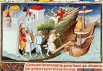 Flota Kubiłaja atakuje japońską wyspę, miniatura z „Opisania świata” Marco Polo, ok. 1415 r. 