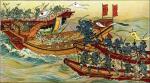  Sztorm zatapia mogolską flotę podczas drugiej inwazji na Japonię, litografia francuska, XIX w. 