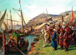 Mehmed II obserwuje przetaczanie okrętów do zatoki Złoty Róg