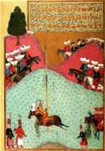 Sułtan Murad II ćwiczy strzelanie z łuku, miniatura turecka, XVI w.