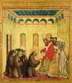  Giotto, Papież Innocenty III zatwierdza regułę franciszkańską. Predella  ołtarza z kościoła św. Franciszka w Pizie, obecnie w Luwrze (ok. 1295 r.) 