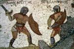 Mozaika ze sceną walki  zachowana  w ruinach tzw. domu gladiatorów w Kourion na Cyprze